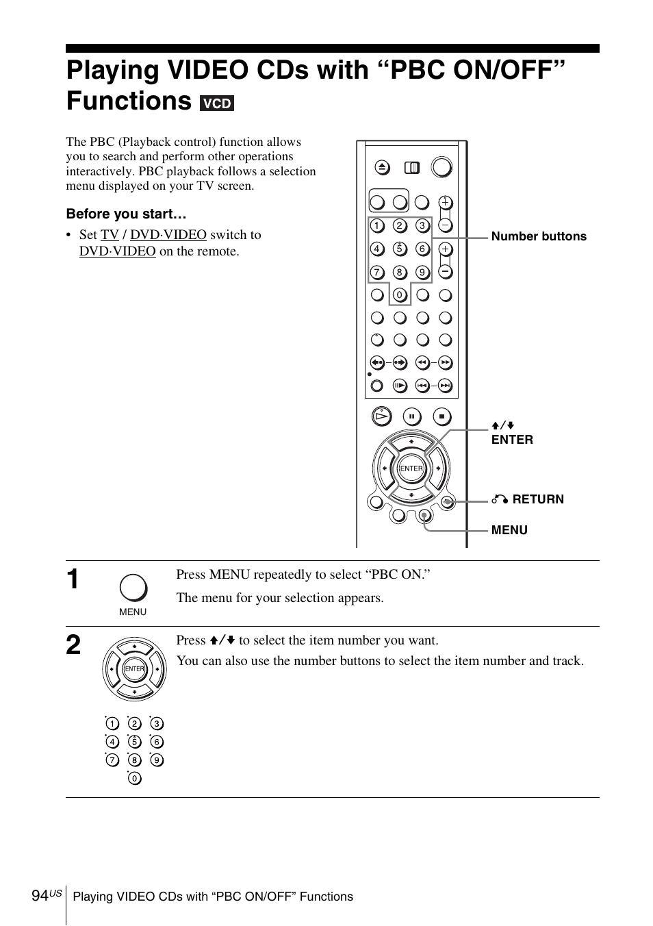 Playing video cds with “pbc on/off” functions, A scene | Sony SLV-D570H User Manual | Page 94 / 140