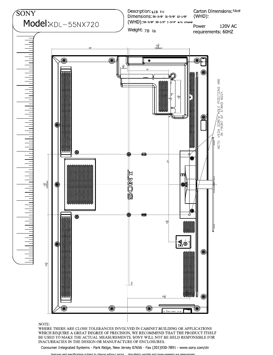 Sony, Model :kdl-55nx720, Model | Sony KDL-55NX720 User Manual | Page 3 / 4