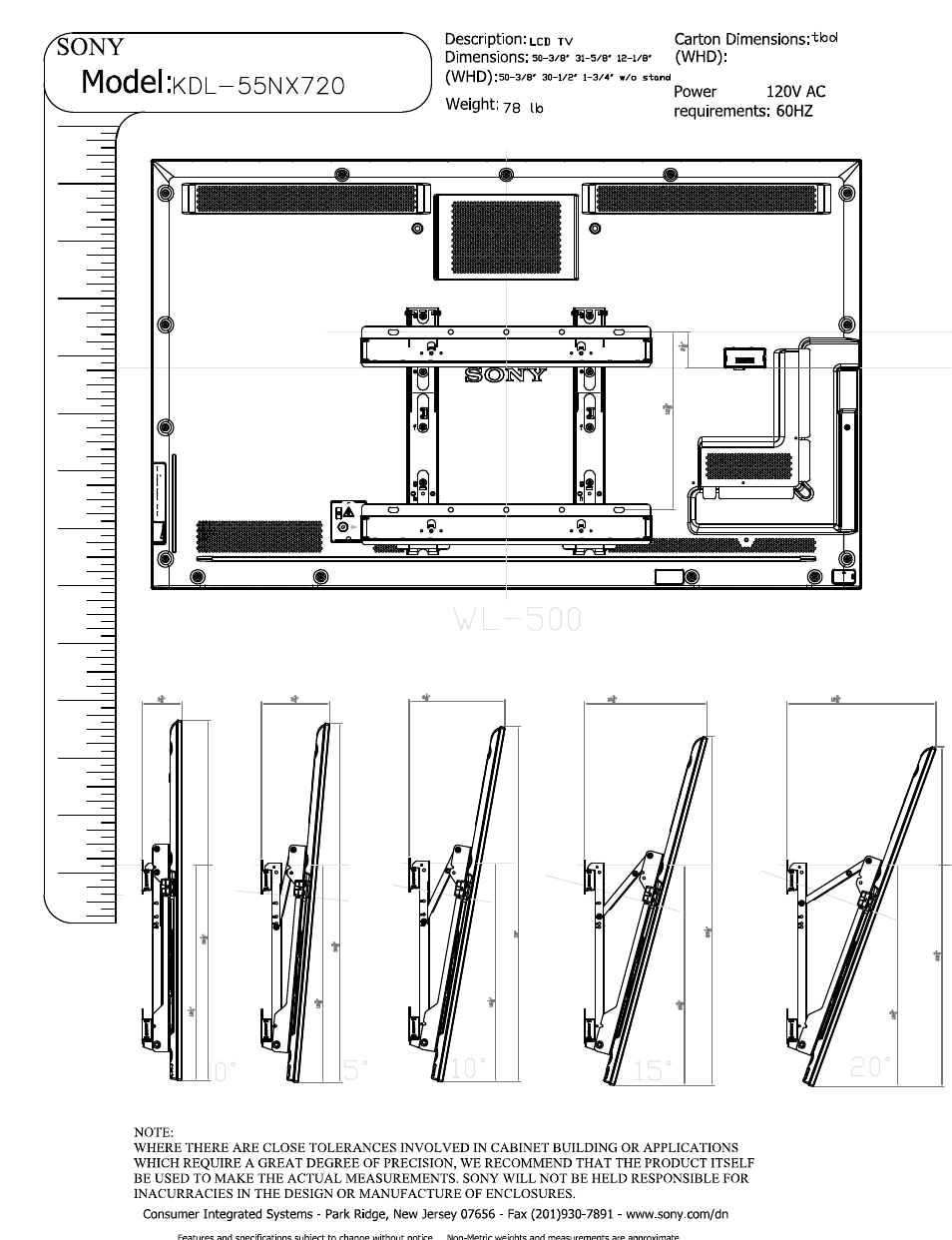 Sony, Model :kdl-55nx720, Model | Sony KDL-55NX720 User Manual | Page 4 / 4