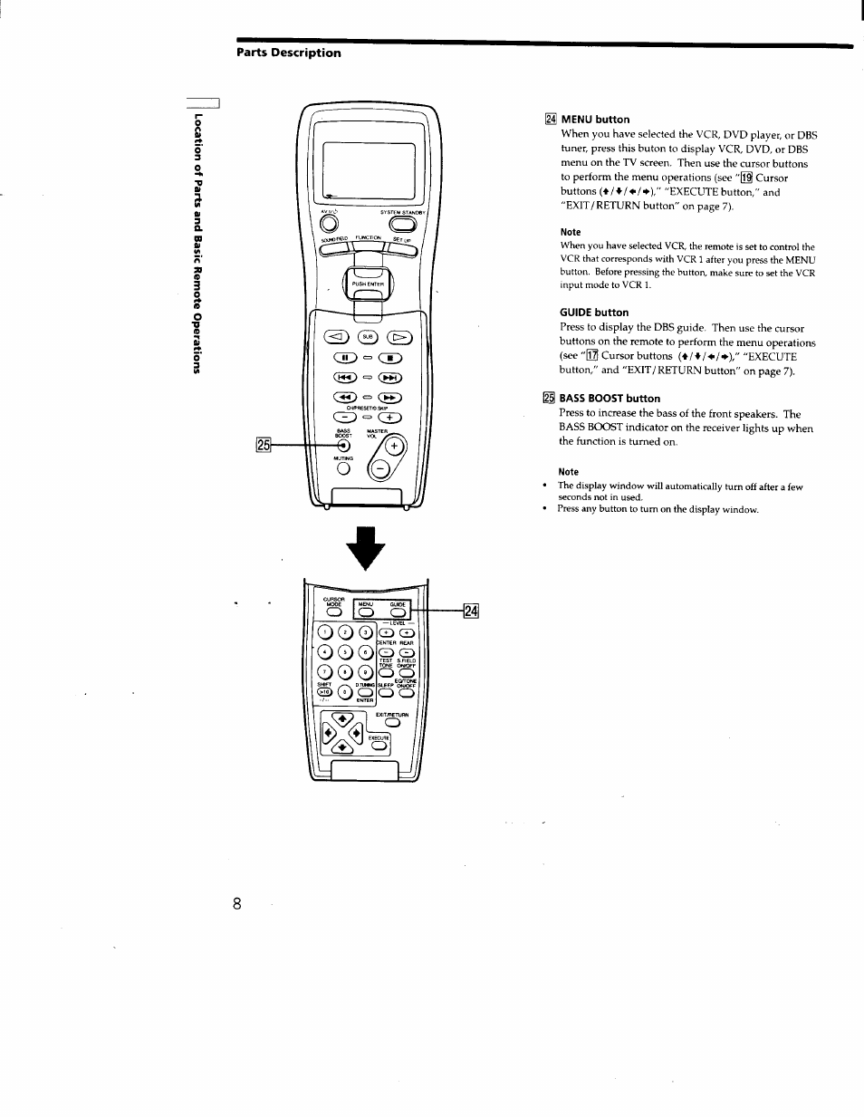 Menu button, Note, Guide button | J bass boost button | Sony RM-LJ301 User Manual | Page 8 / 19