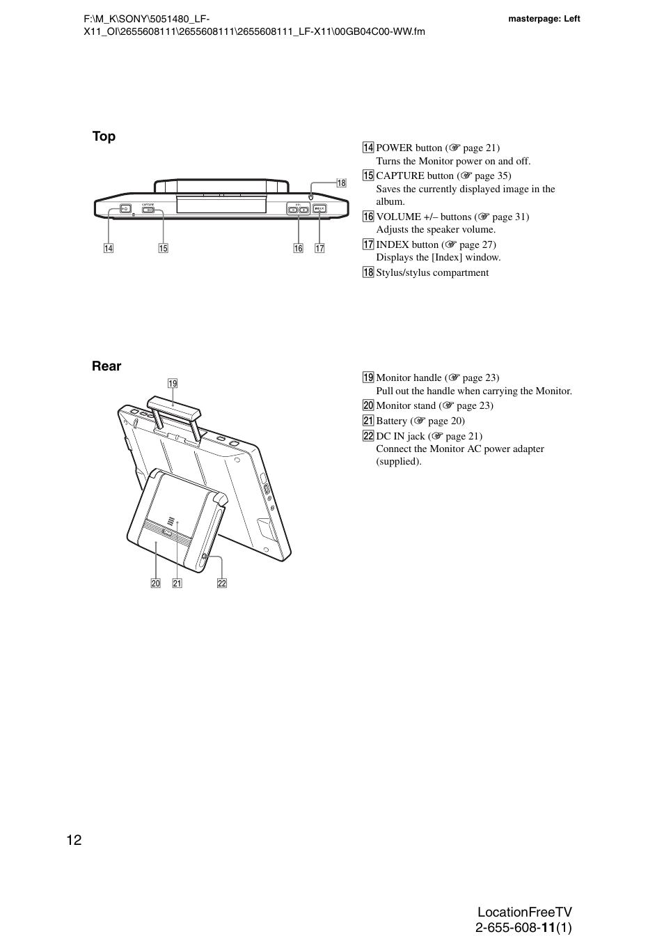 Rear | Sony LF-X11 User Manual | Page 12 / 96