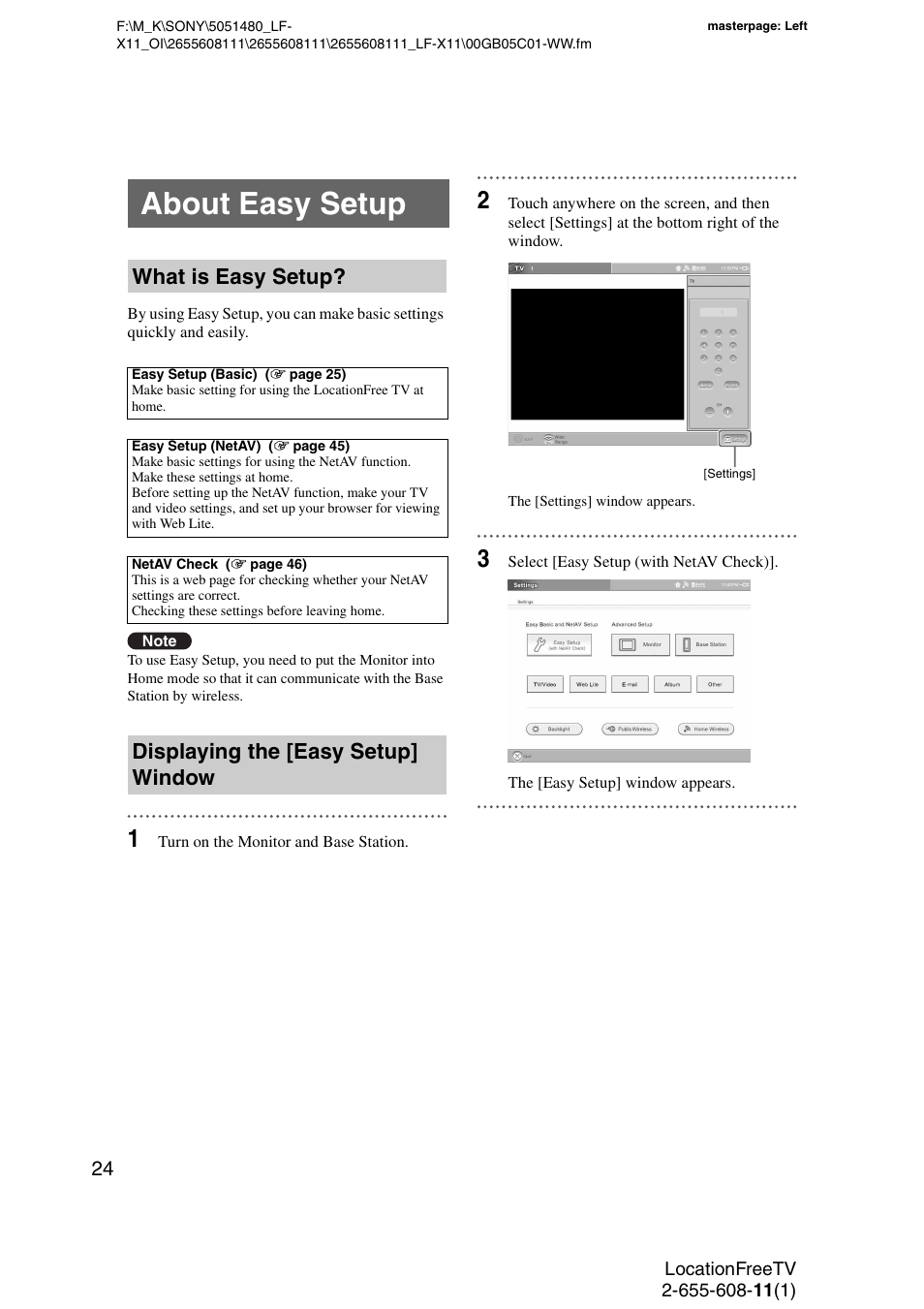 About easy setup, What is easy setup, Displaying the [easy setup] window | Sony LF-X11 User Manual | Page 24 / 96
