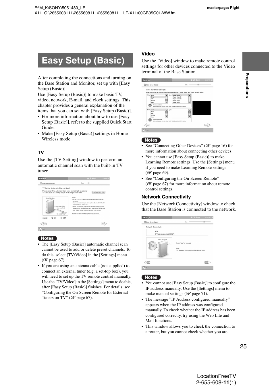 Easy setup (basic) | Sony LF-X11 User Manual | Page 25 / 96