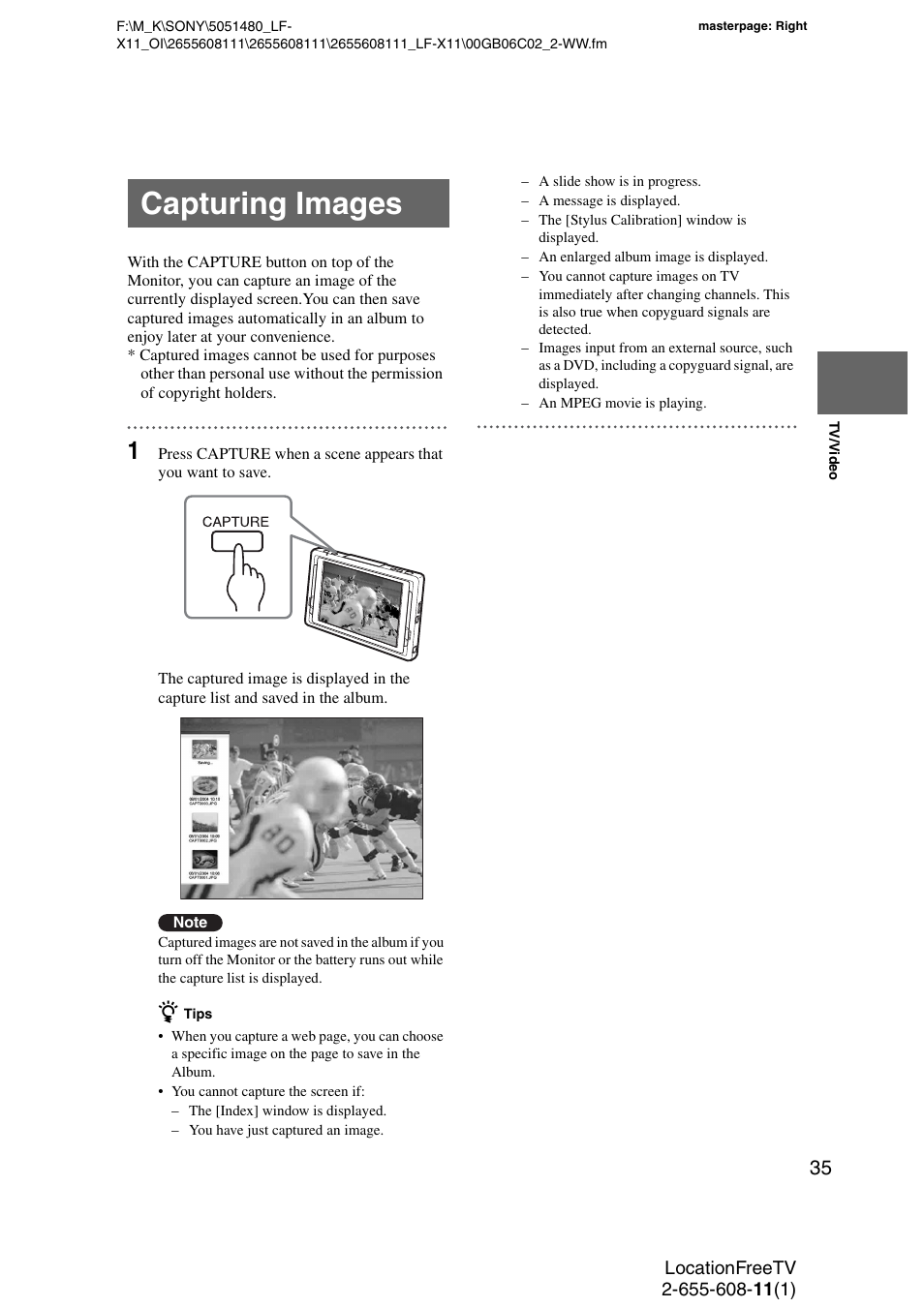 Capturing images | Sony LF-X11 User Manual | Page 35 / 96