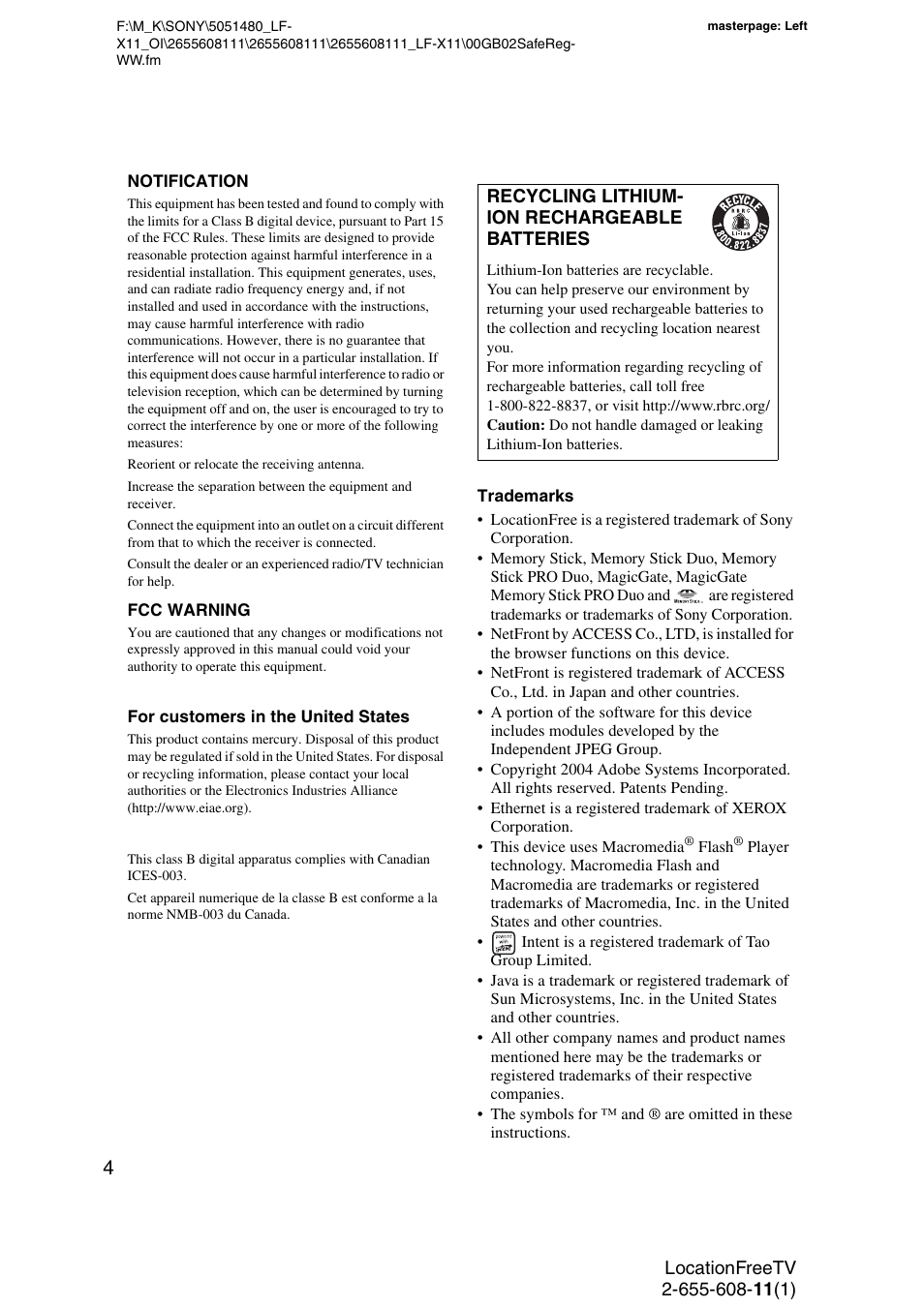 Sony LF-X11 User Manual | Page 4 / 96