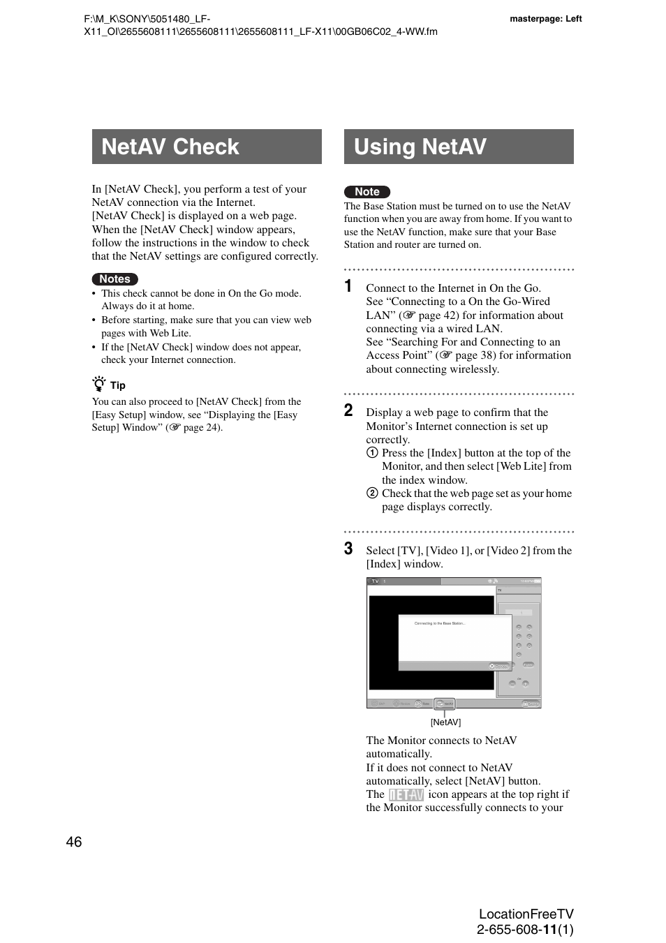 Netav check, Using netav, Netav check using netav | Sony LF-X11 User Manual | Page 46 / 96