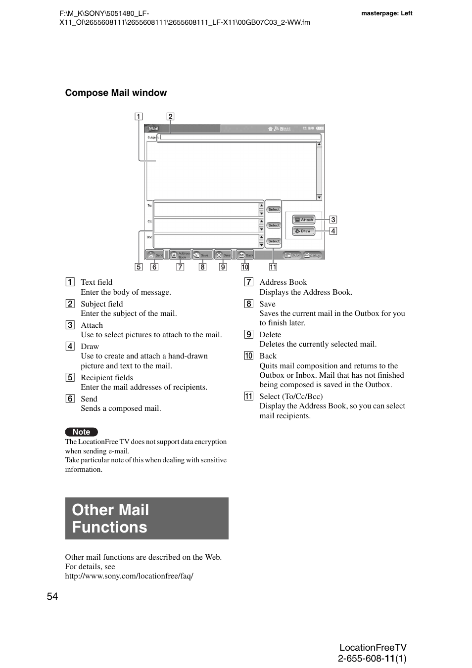 Other mail functions | Sony LF-X11 User Manual | Page 54 / 96