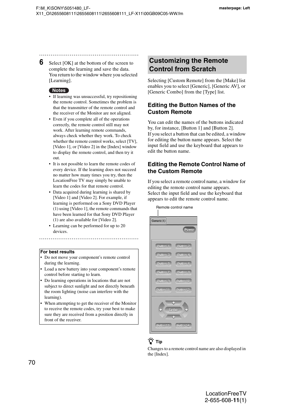 Customizing the remote control from scratch | Sony LF-X11 User Manual | Page 70 / 96