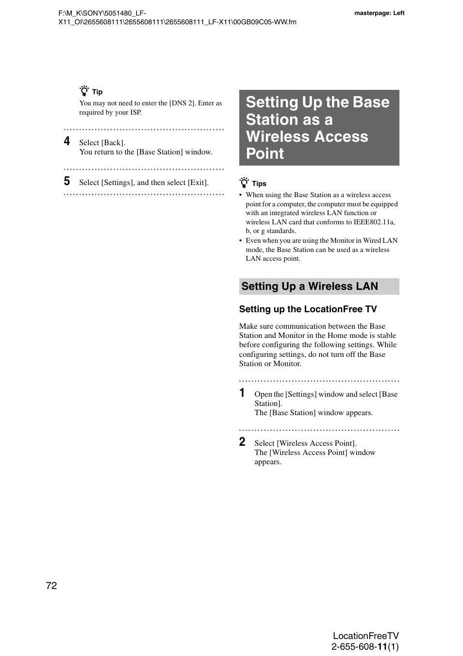 Setting up a wireless lan | Sony LF-X11 User Manual | Page 72 / 96