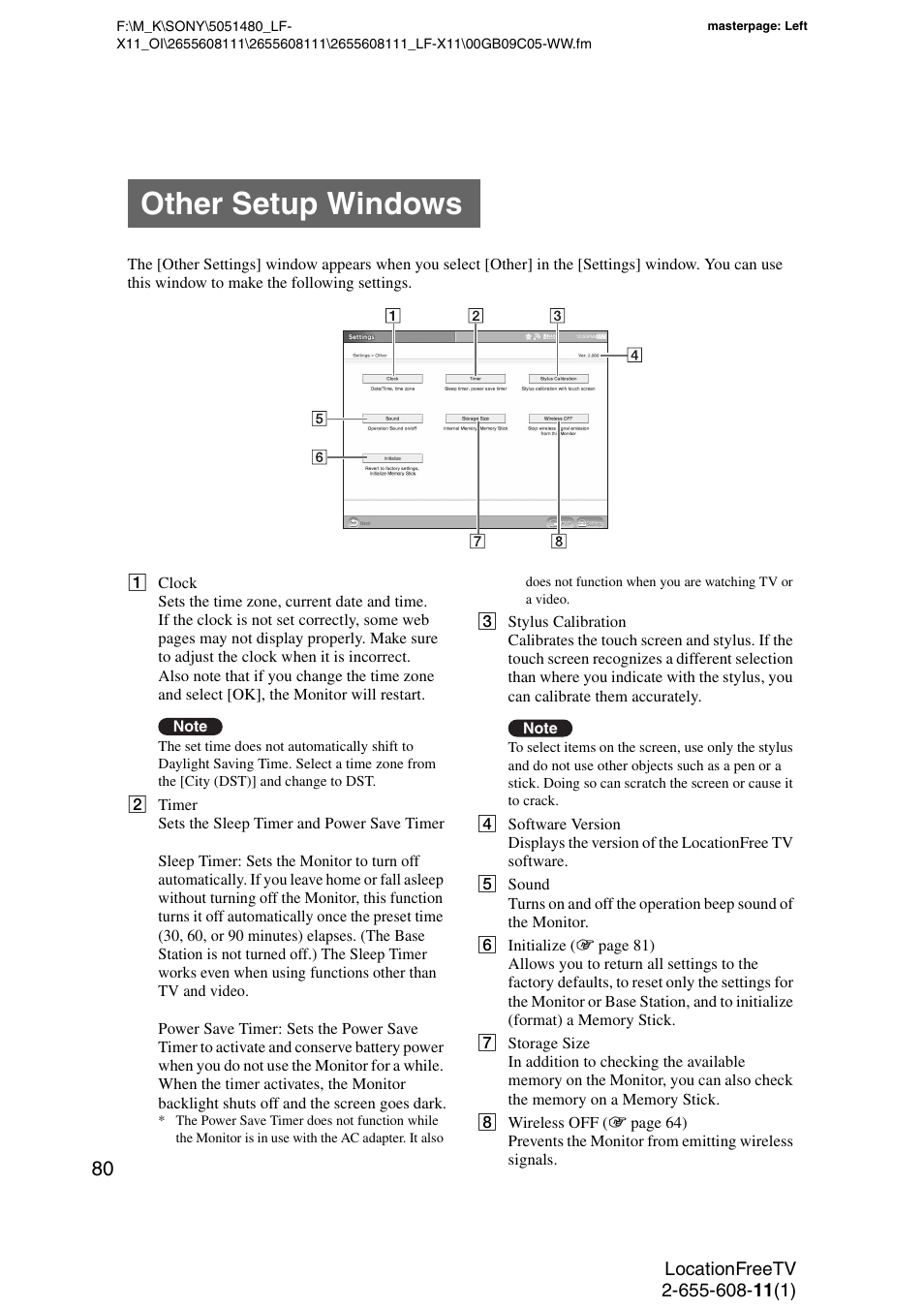 Other setup windows | Sony LF-X11 User Manual | Page 80 / 96