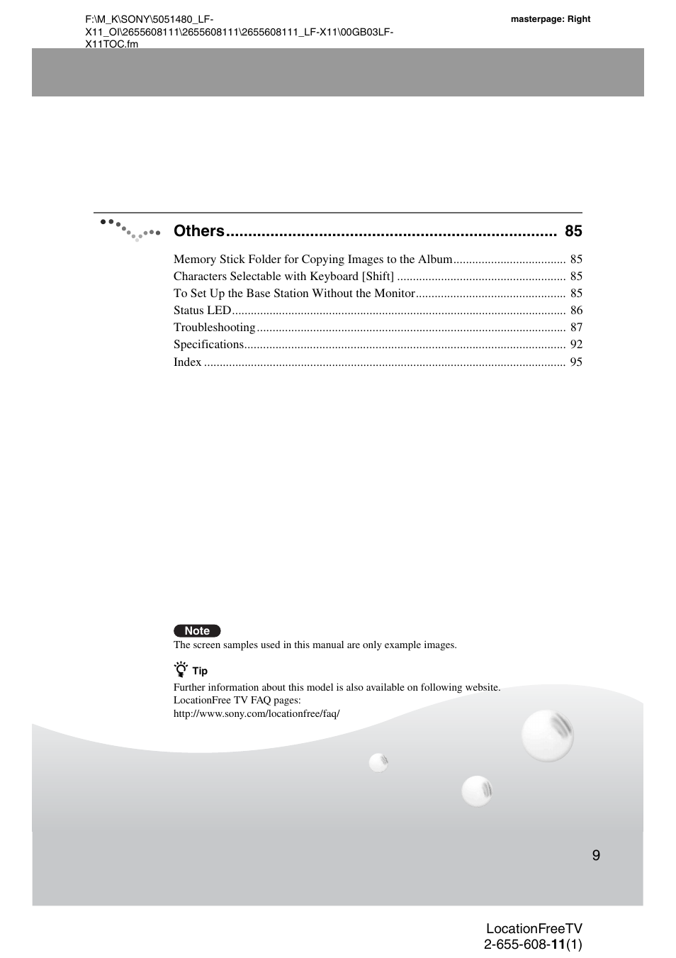 Others | Sony LF-X11 User Manual | Page 9 / 96