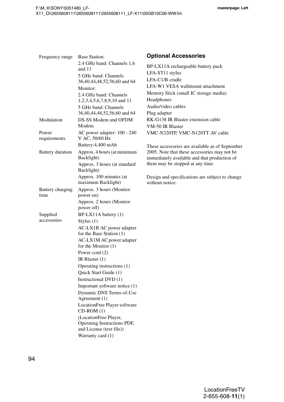 Sony LF-X11 User Manual | Page 94 / 96