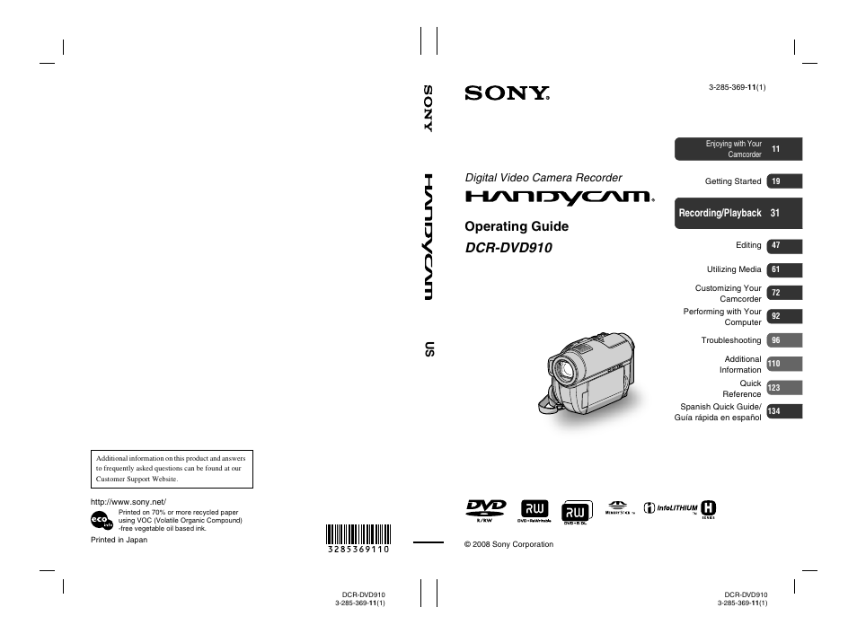 Sony DCR-DVD910 User Manual | 151 pages