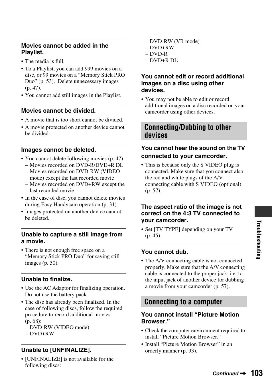 Connecting/dubbing to other devices, Connecting to a computer | Sony DCR-DVD910 User Manual | Page 103 / 151