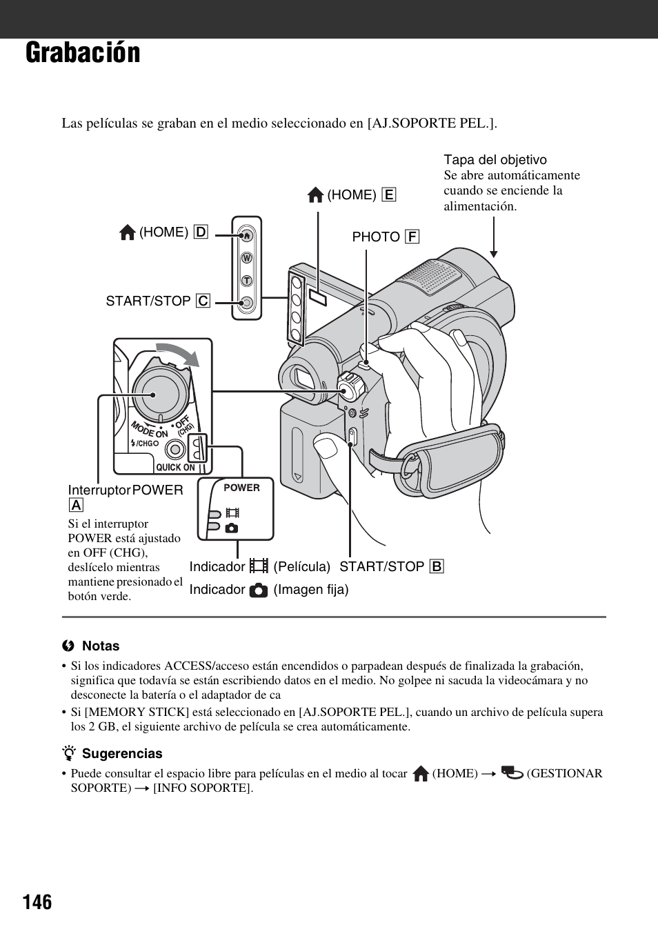 Grabación | Sony DCR-DVD910 User Manual | Page 146 / 151