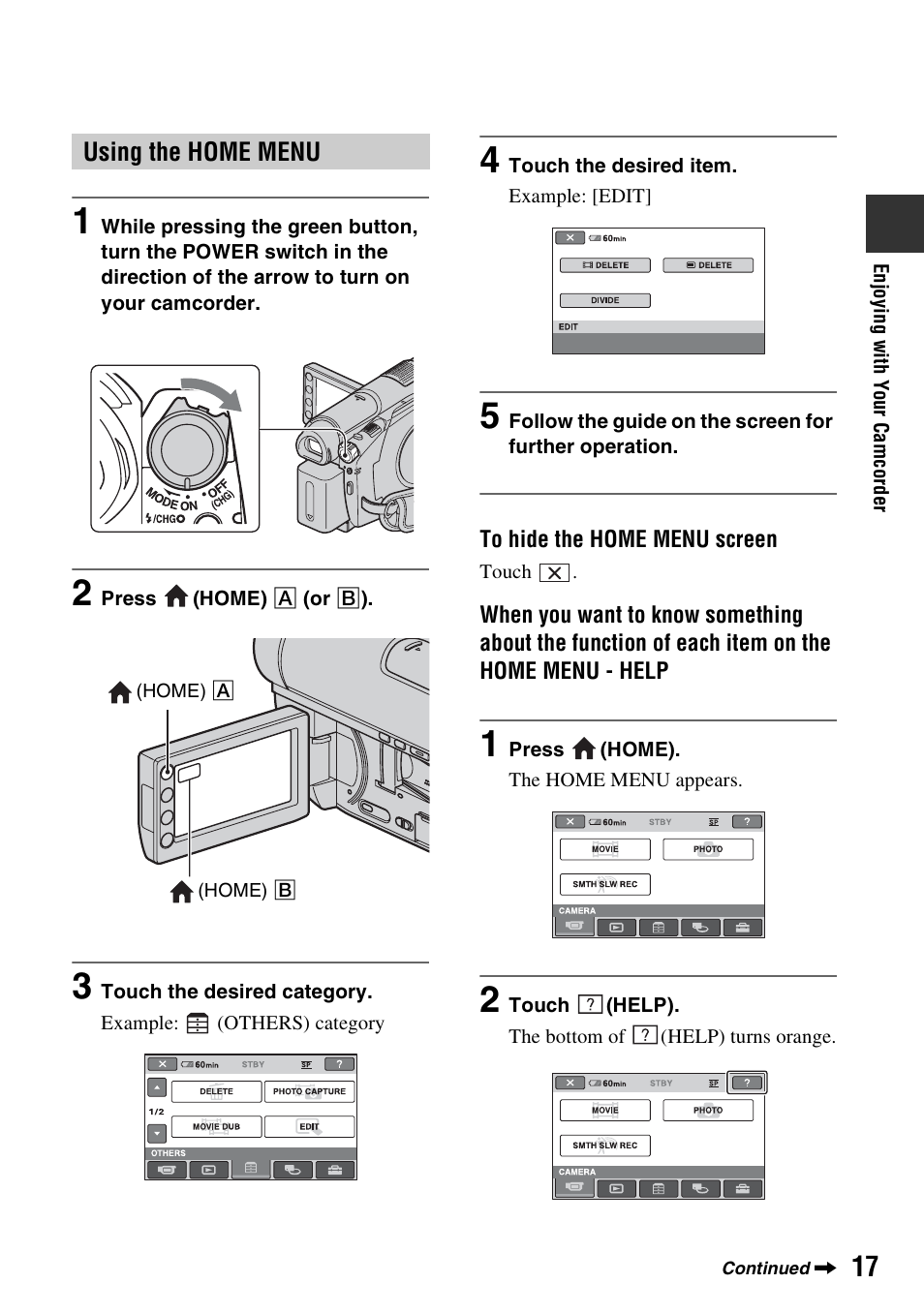 Em (p. 17) | Sony DCR-DVD910 User Manual | Page 17 / 151