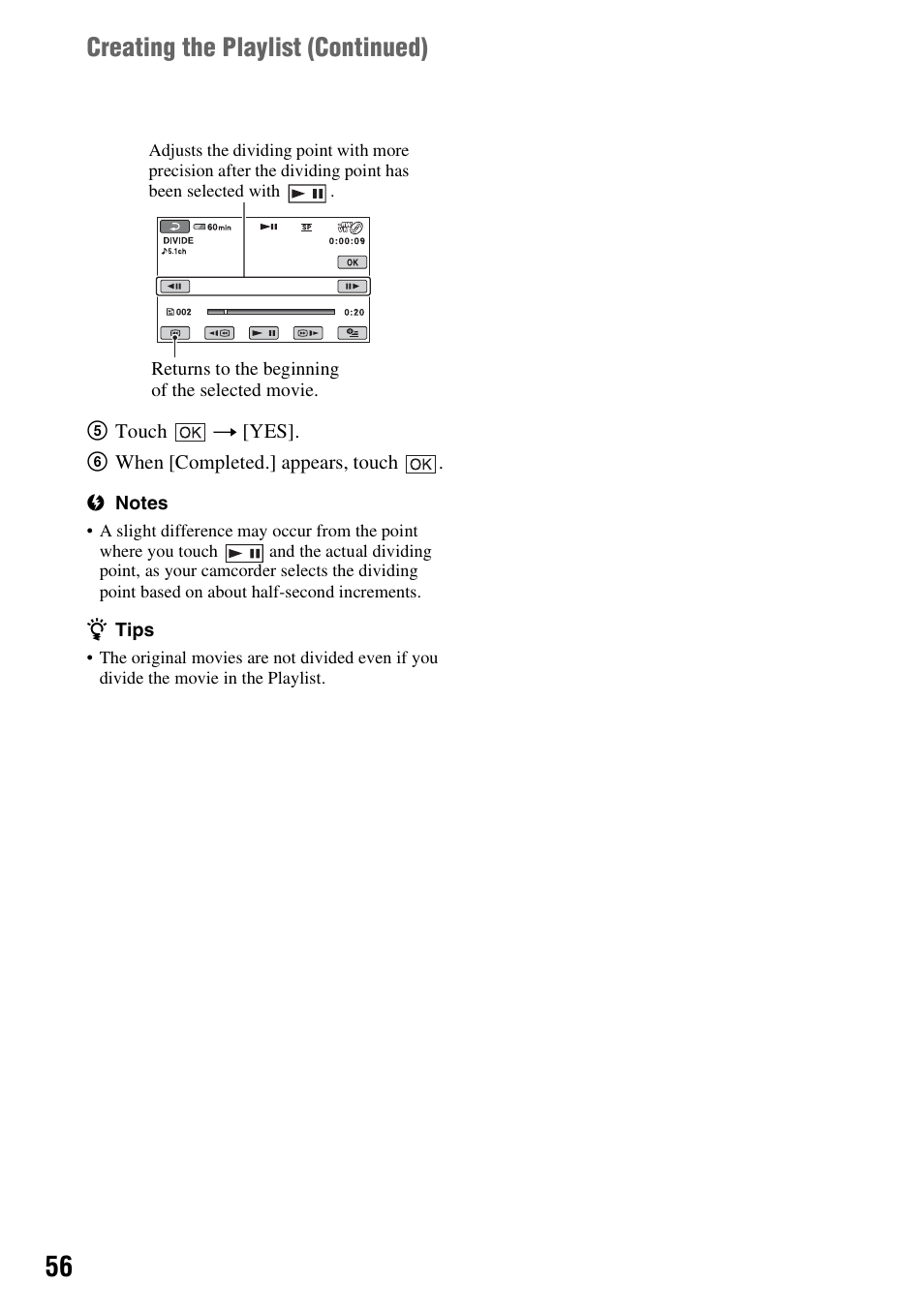 Creating the playlist (continued) | Sony DCR-DVD910 User Manual | Page 56 / 151