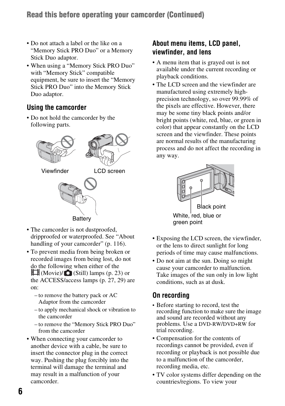 Sony DCR-DVD910 User Manual | Page 6 / 151