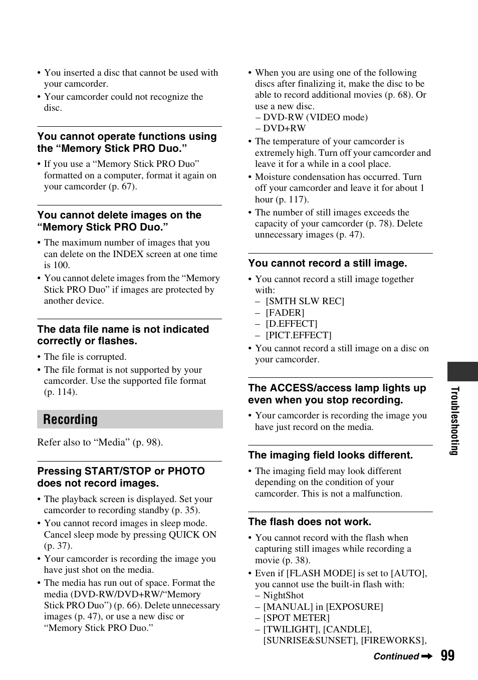 Recording | Sony DCR-DVD910 User Manual | Page 99 / 151