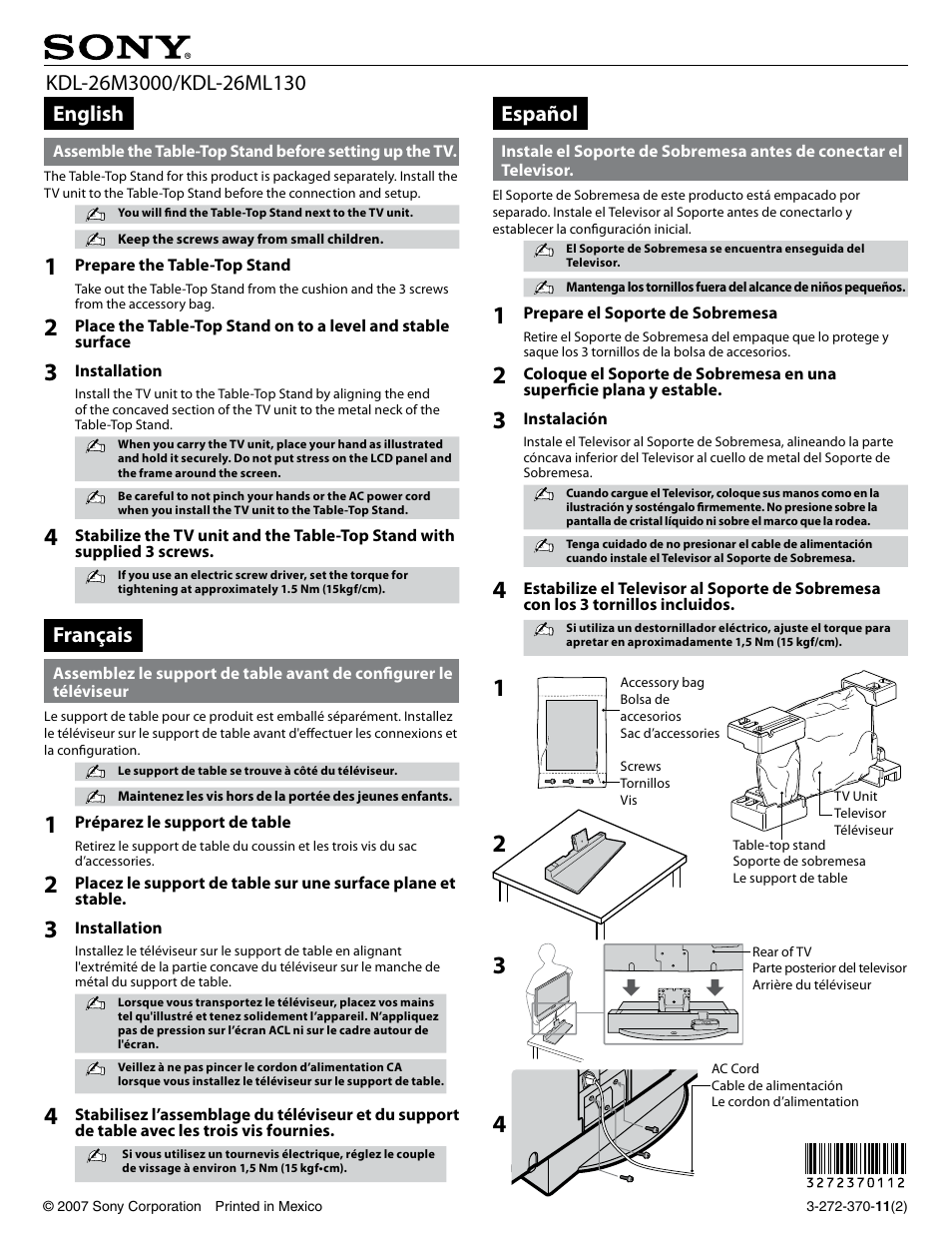 Sony KDL-26ML130 User Manual | 1 page