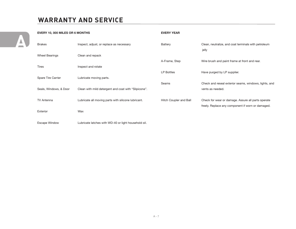 Warranty and service | Airstream 2007 Safari User Manual | Page 10 / 99