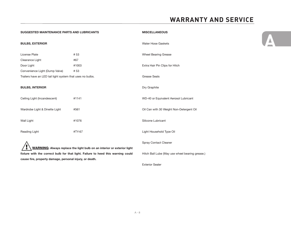 Warranty and service | Airstream 2007 Safari User Manual | Page 11 / 99