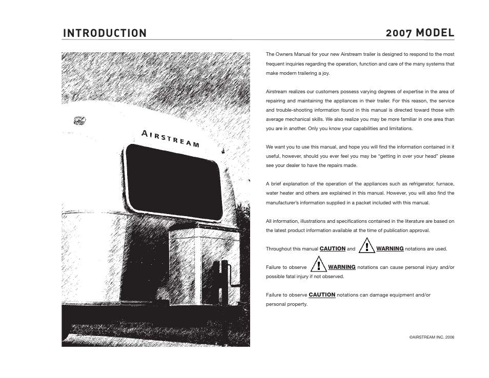 Introduction 2007 model | Airstream 2007 Safari User Manual | Page 2 / 99