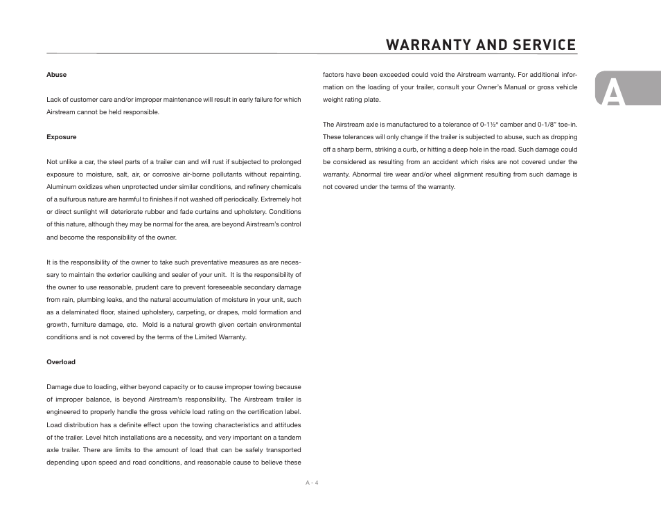 Warranty and service | Airstream 2007 Safari User Manual | Page 7 / 99