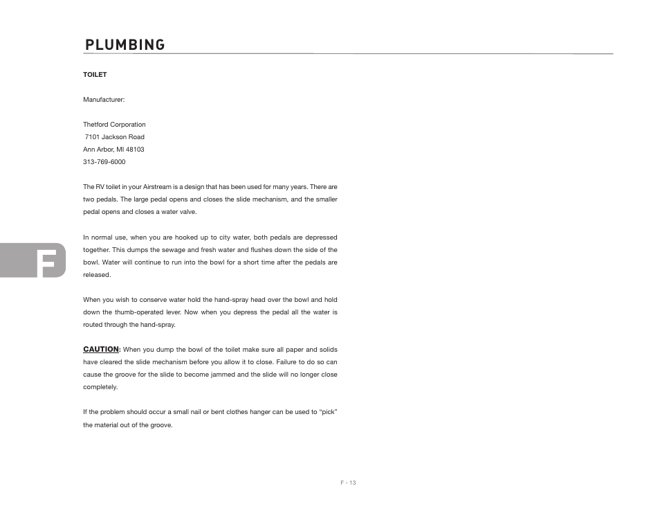 Plumbing | Airstream 2007 Safari User Manual | Page 70 / 99