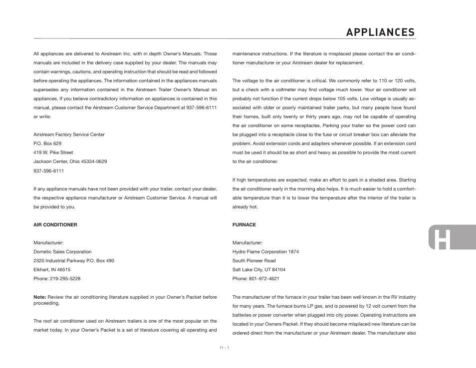 Appliances | Airstream 2007 Safari User Manual | Page 89 / 99