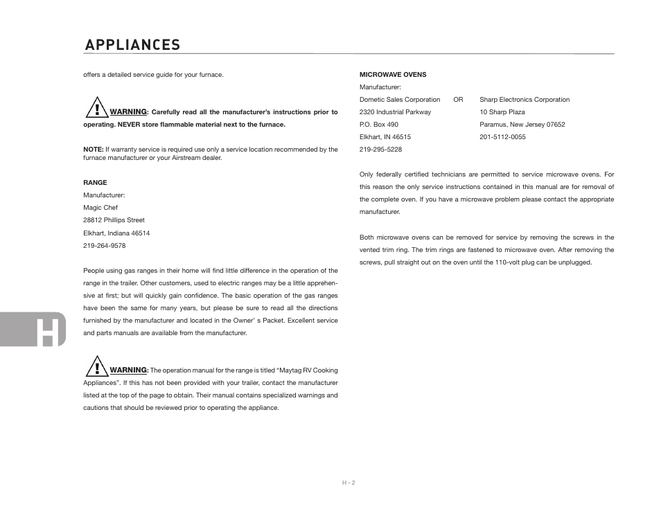 Appliances | Airstream 2007 Safari User Manual | Page 90 / 99