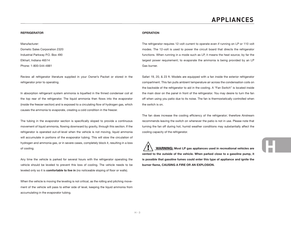 Appliances | Airstream 2007 Safari User Manual | Page 91 / 99