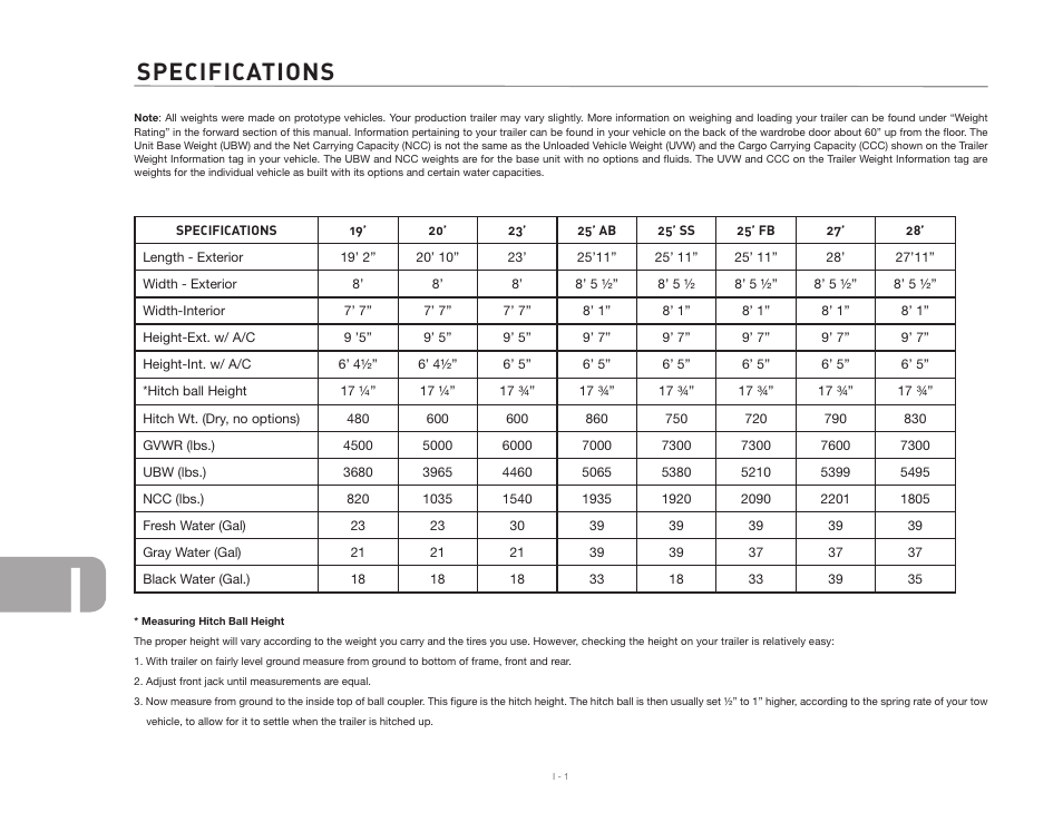 Specifications | Airstream 2007 Safari User Manual | Page 96 / 99
