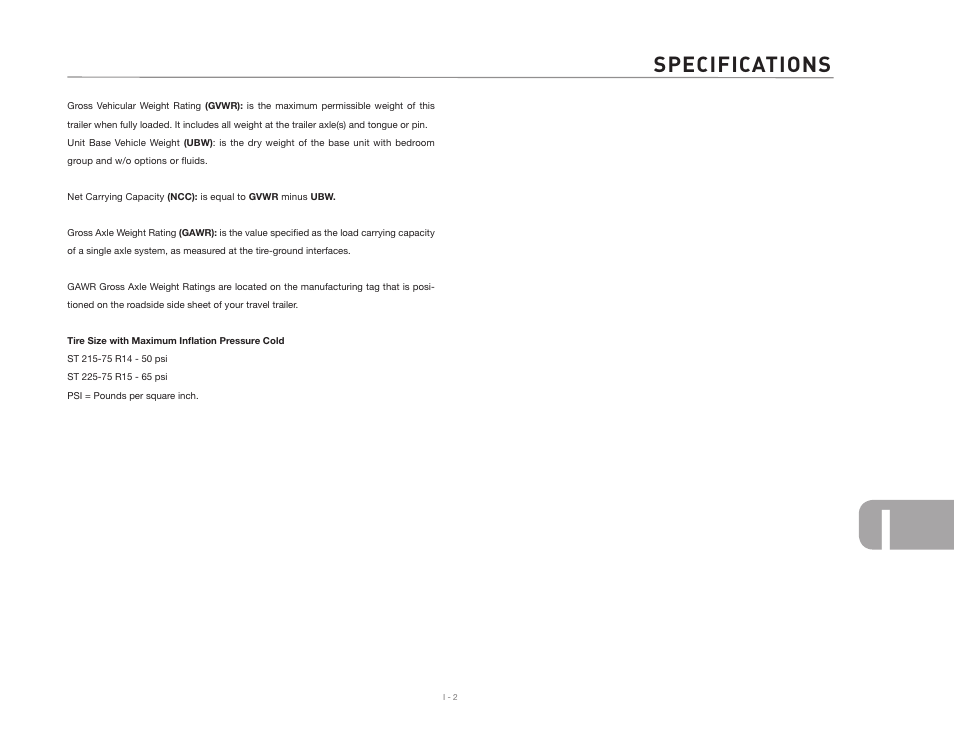 Specifications | Airstream 2007 Safari User Manual | Page 97 / 99