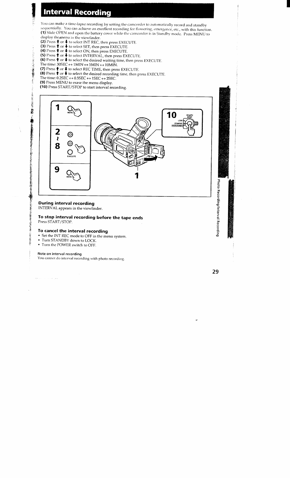 Note on interval recording, Interval recording | Sony DCR-VX700 User Manual | Page 29 / 73