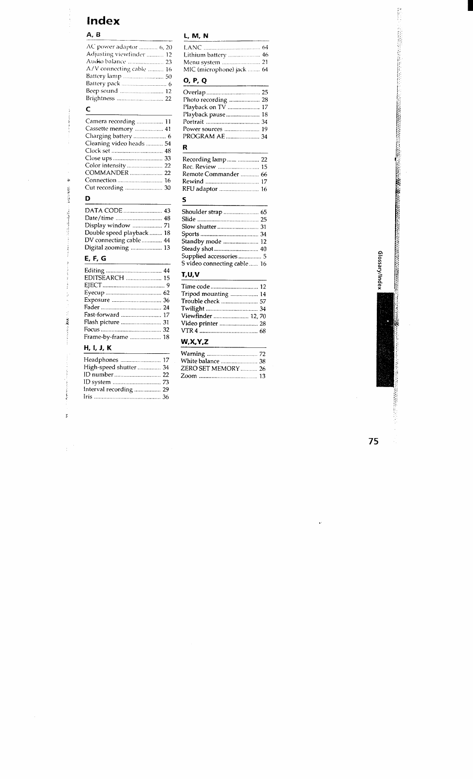 Index | Sony DCR-VX700 User Manual | Page 73 / 73