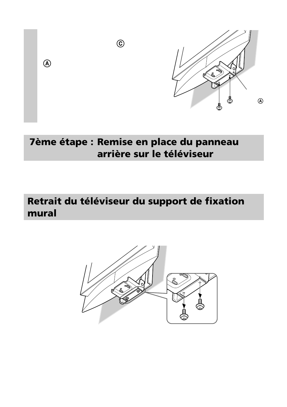 Retrait du téléviseur du support de fixation mural | Sony SU-W200 User Manual | Page 20 / 32