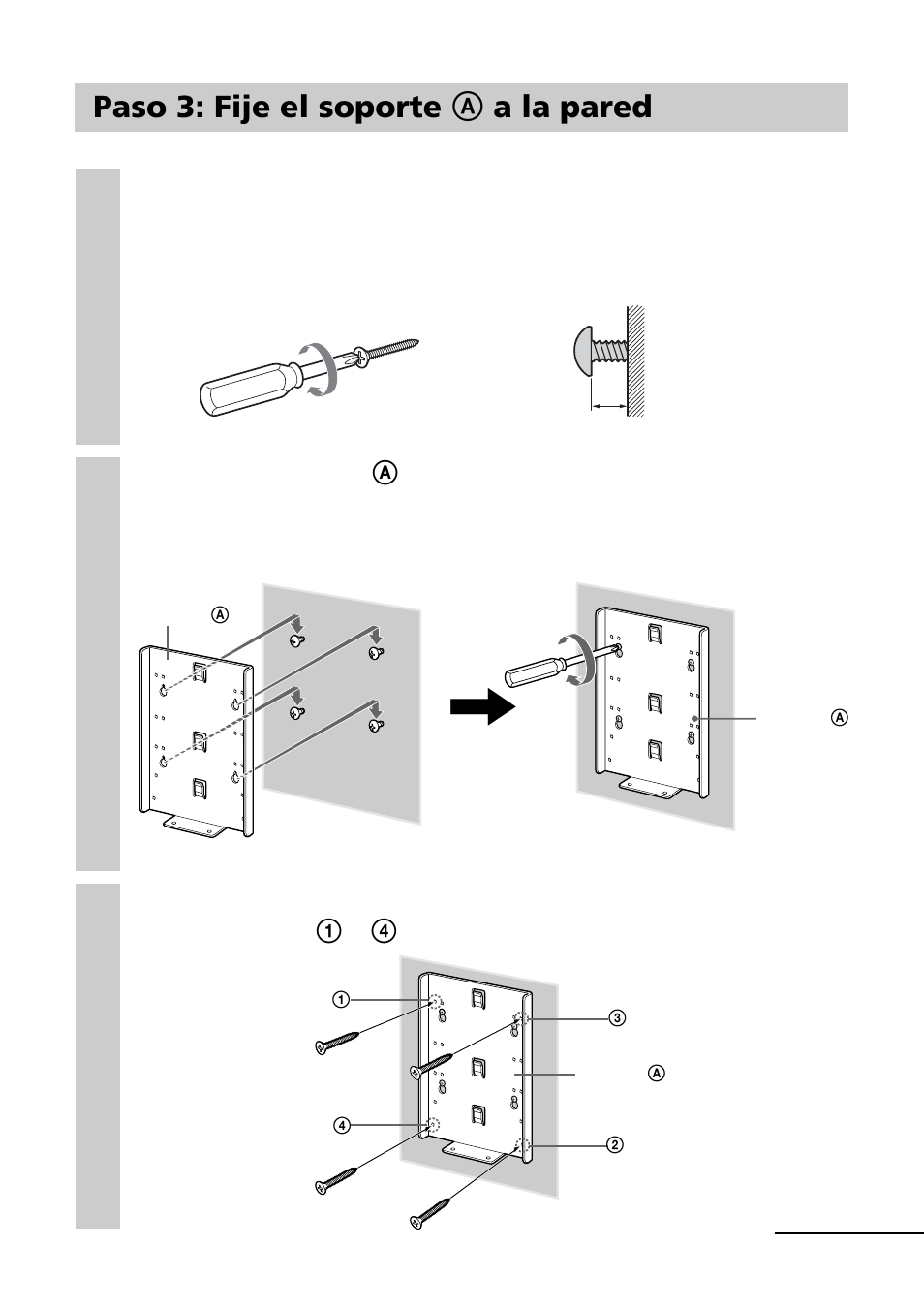 Paso 3: fije el soporte a a la pared | Sony SU-W200 User Manual | Page 25 / 32