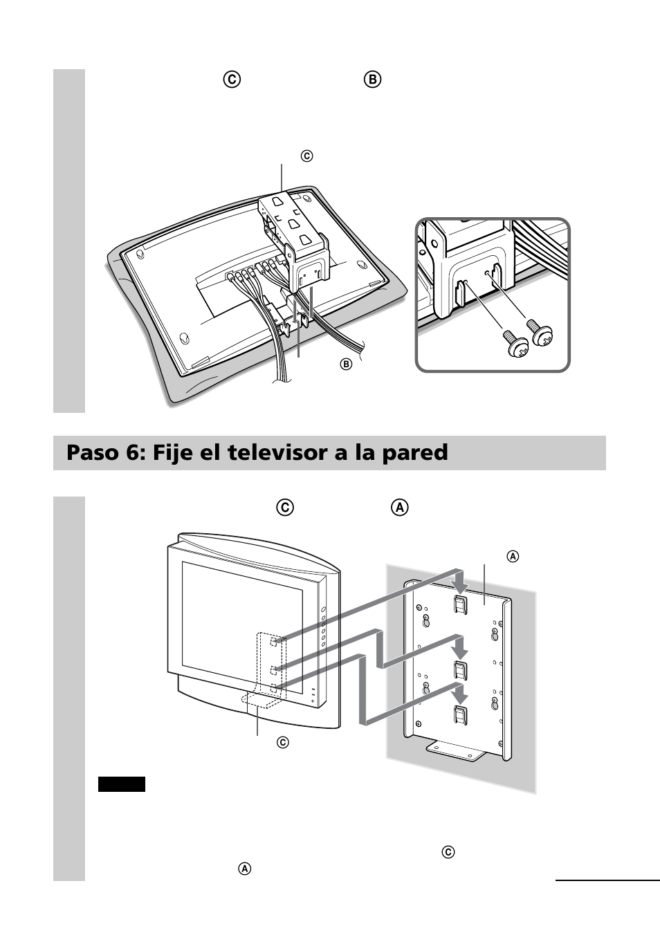 Paso 6: fije el televisor a la pared | Sony SU-W200 User Manual | Page 29 / 32