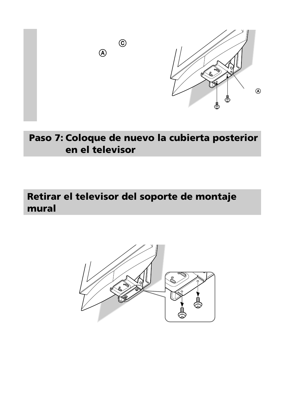 Retirar el televisor del soporte de montaje mural | Sony SU-W200 User Manual | Page 30 / 32