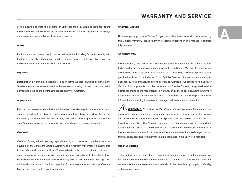 Warranty and service | Airstream NTERSTATE User Manual | Page 11 / 99