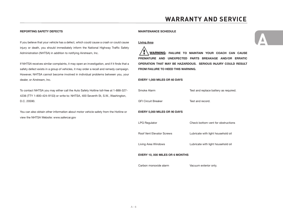 Warranty and service | Airstream NTERSTATE User Manual | Page 13 / 99