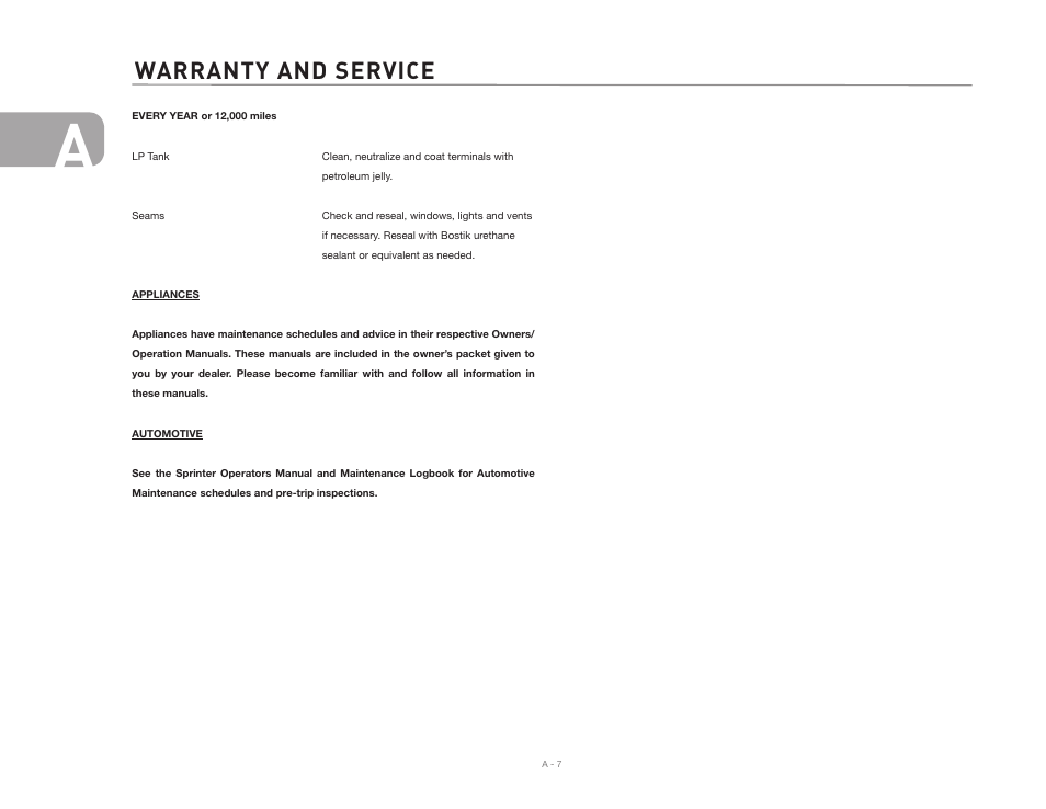 Warranty and service | Airstream NTERSTATE User Manual | Page 14 / 99