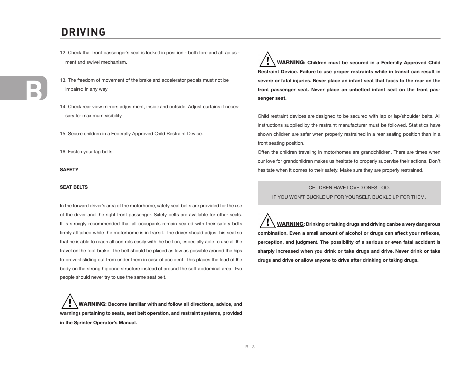 Driving | Airstream NTERSTATE User Manual | Page 18 / 99