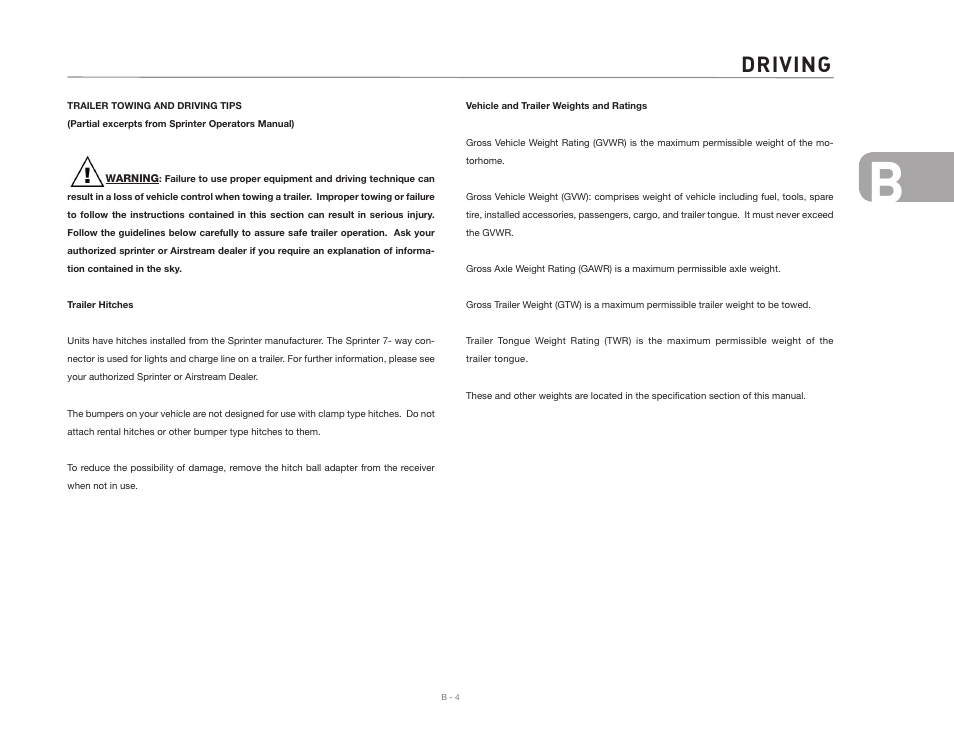 Driving | Airstream NTERSTATE User Manual | Page 19 / 99