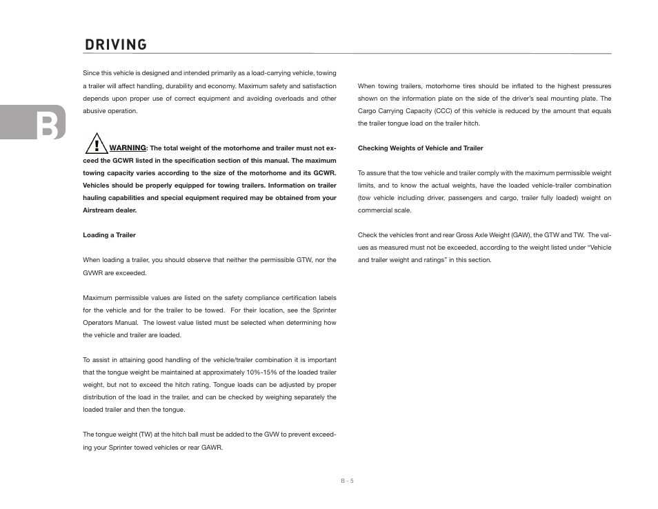 Driving | Airstream NTERSTATE User Manual | Page 20 / 99