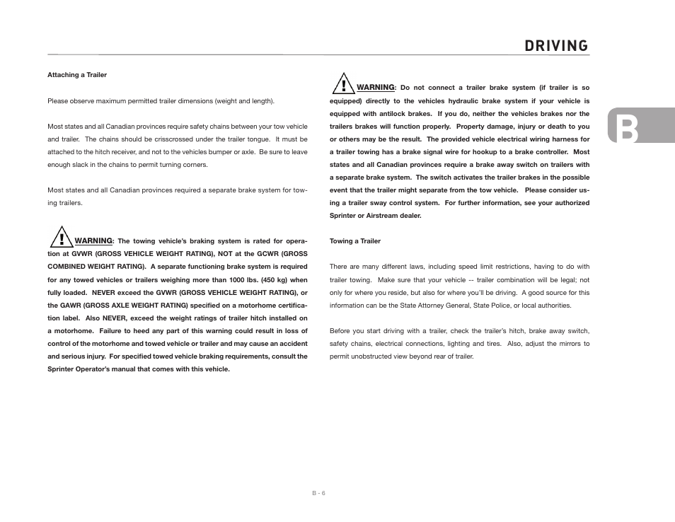 Driving | Airstream NTERSTATE User Manual | Page 21 / 99