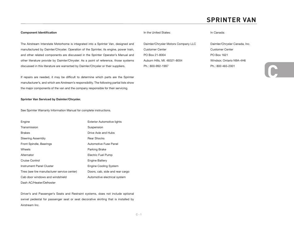 Sprinter van | Airstream NTERSTATE User Manual | Page 27 / 99