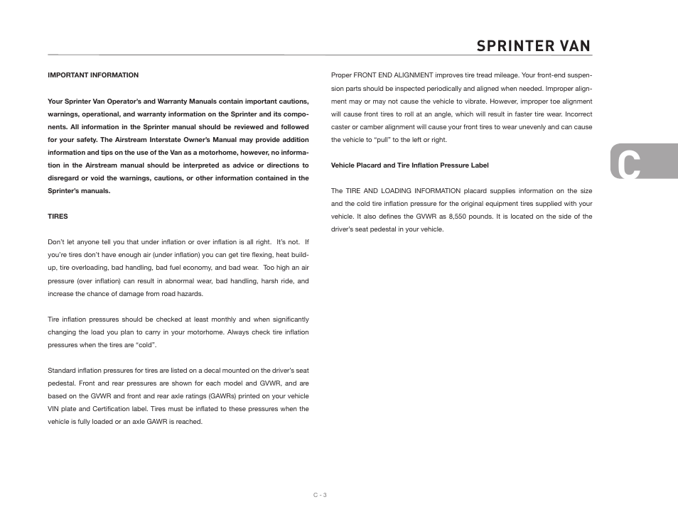 Sprinter van | Airstream NTERSTATE User Manual | Page 29 / 99