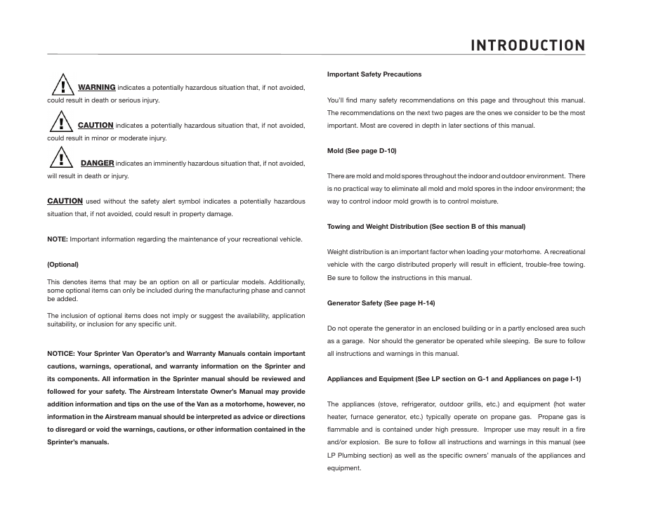 Introduction | Airstream NTERSTATE User Manual | Page 3 / 99